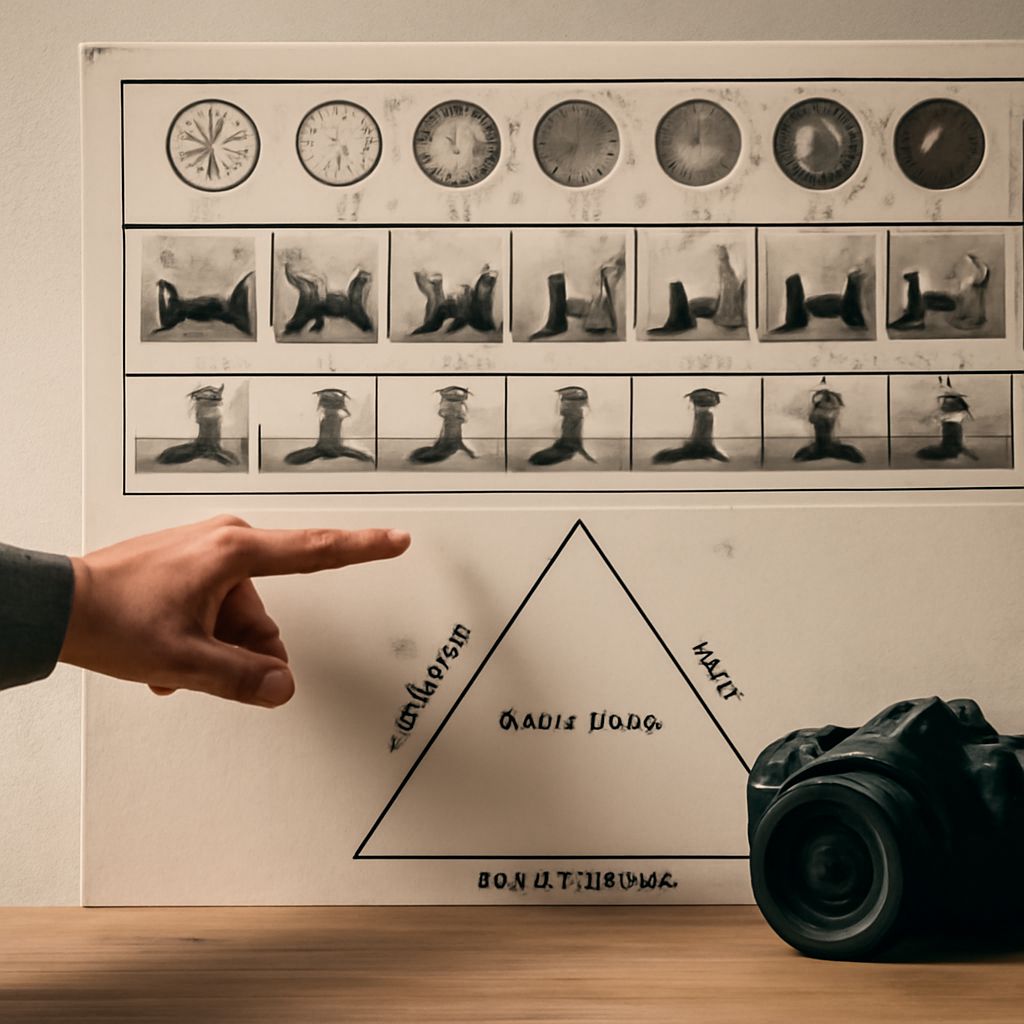 Camera lens diaphragm and exposure triangle controls showing aperture f-numbers