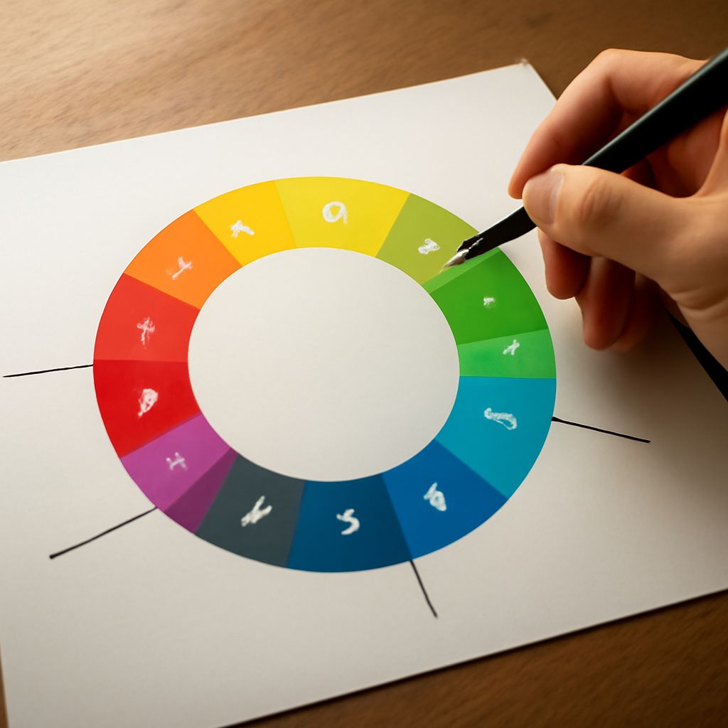 An abstract composition showing warm and cool color blocks, overlapping forms, and open negative space