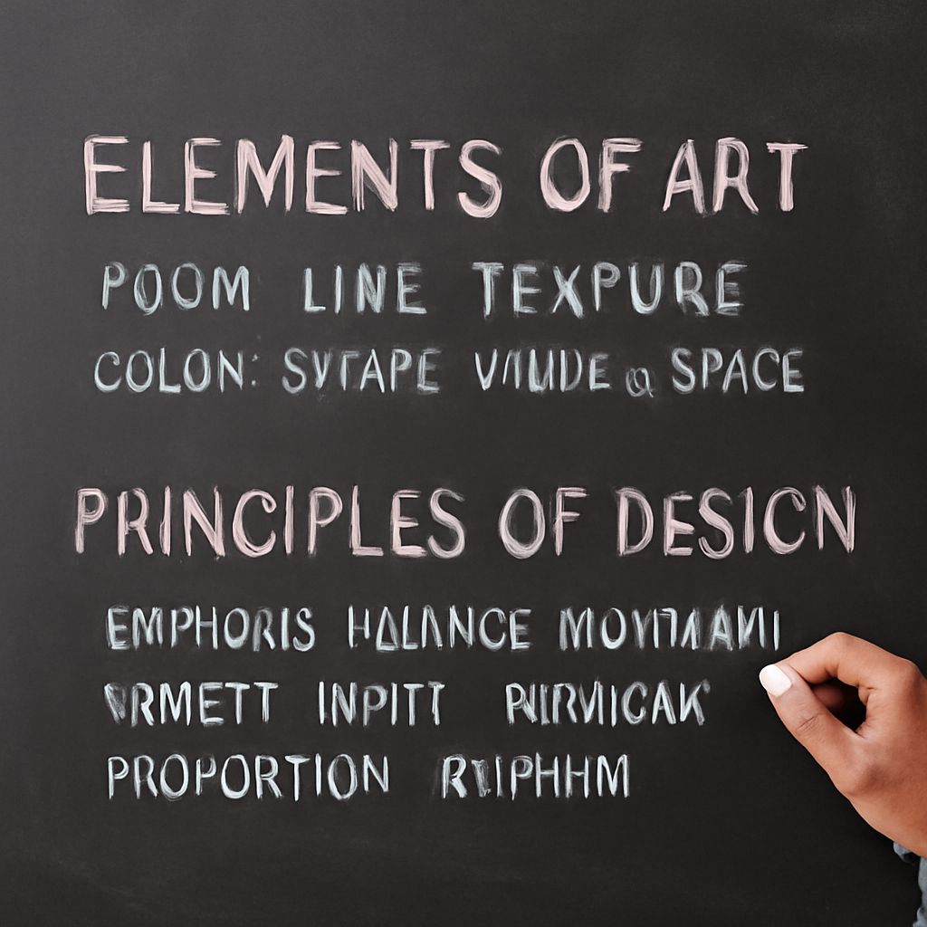 Asymmetrical composition showing balanced visual weight, odd-number grouping, and contrasting textures