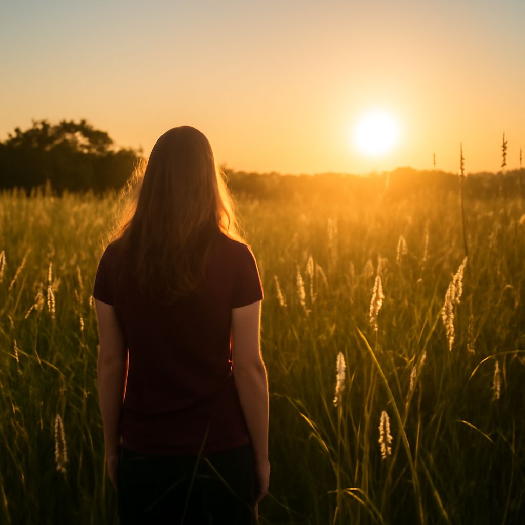 Photographer uses a lens hood while shooting toward a low sun