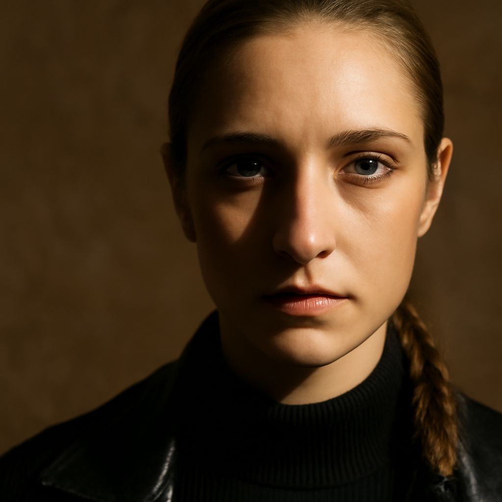 Portrait with key lighting and a Rembrandt triangle created by an off-camera flash