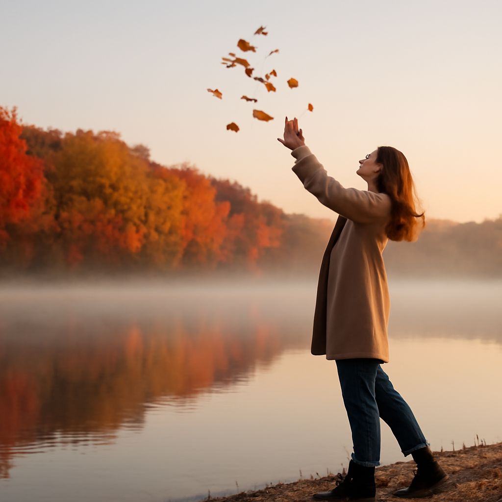 Collection of inspirational fall quotes against a backdrop of autumn leaves