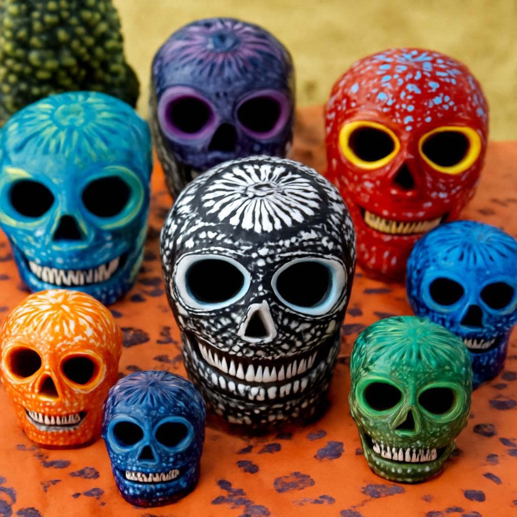 Colorful sugar skulls in Mexican culture